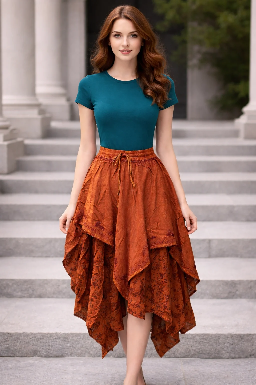 Rust Layered Handkerchief Skirt