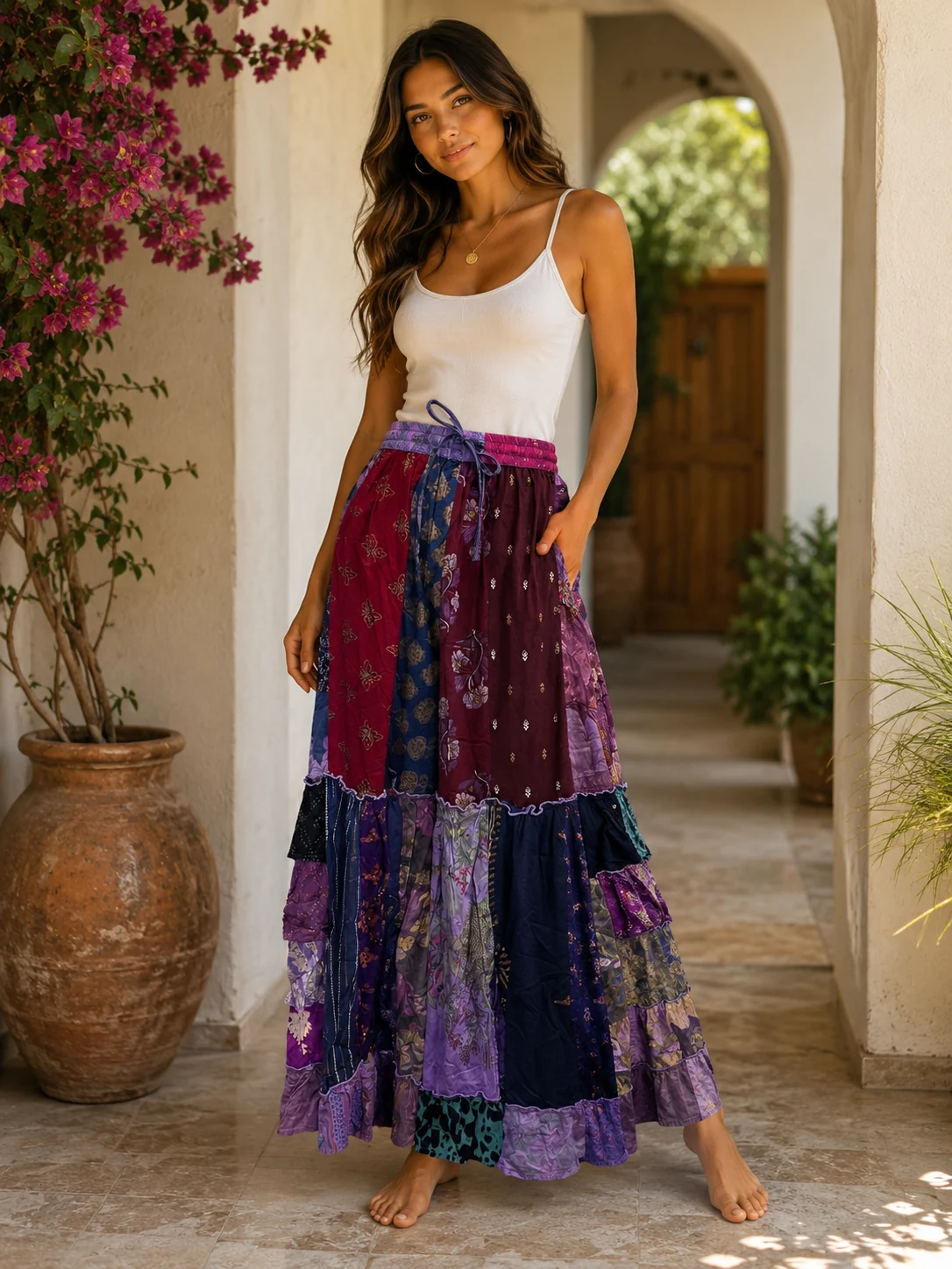 Purple Patchwork Maxi Skirt